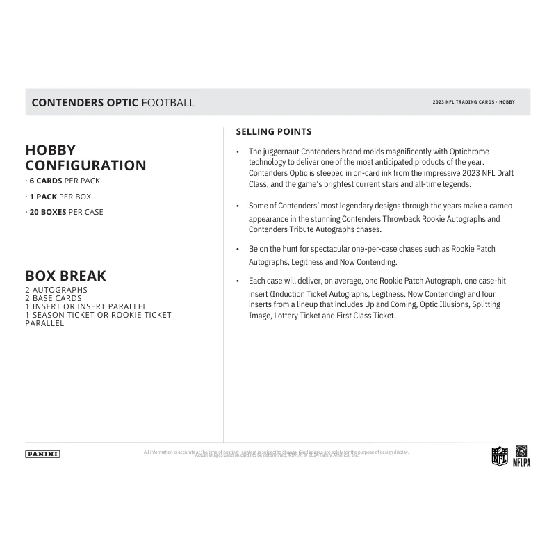 2023 Panini Contenders Optic Football Hobby 20 Box Case