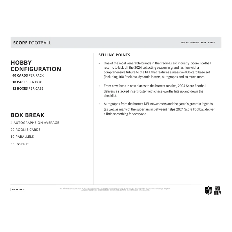 2024 Panini Score Football Hobby 12 Box Case