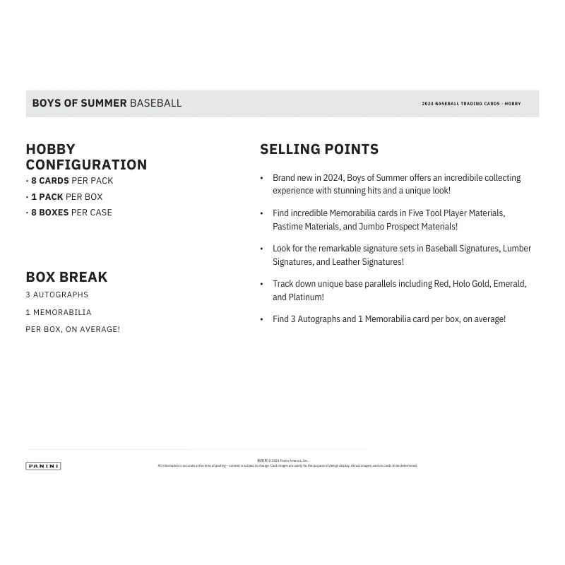 2024 Panini Boys of Summer Baseball Hobby 8 Box Case