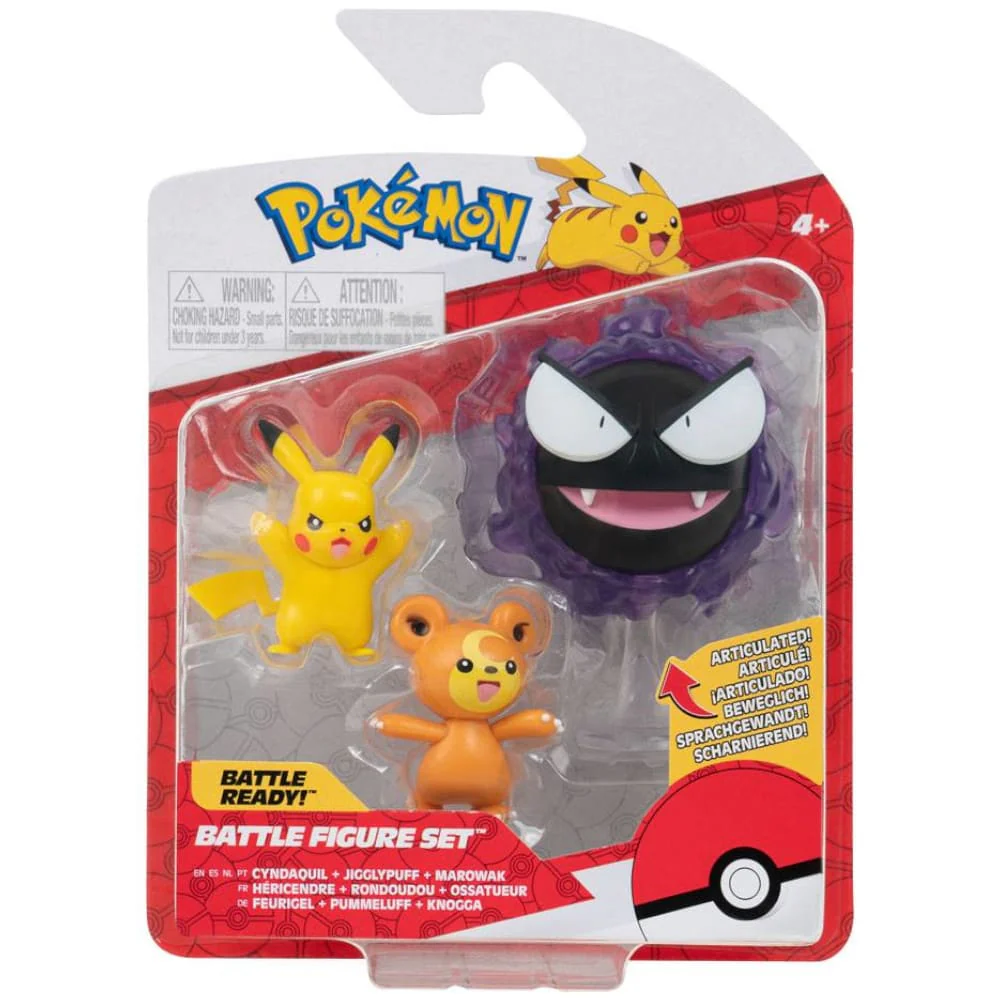 Pokemon Battle Minifiguren 3er-Pack Teddiursa, Pikachu, Nebulak 5cm