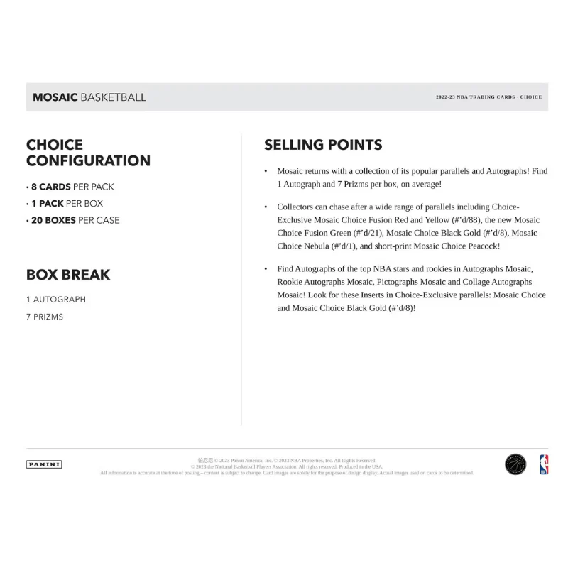 2022/23 Panini Mosaic Basketball Choice 20 Box Case