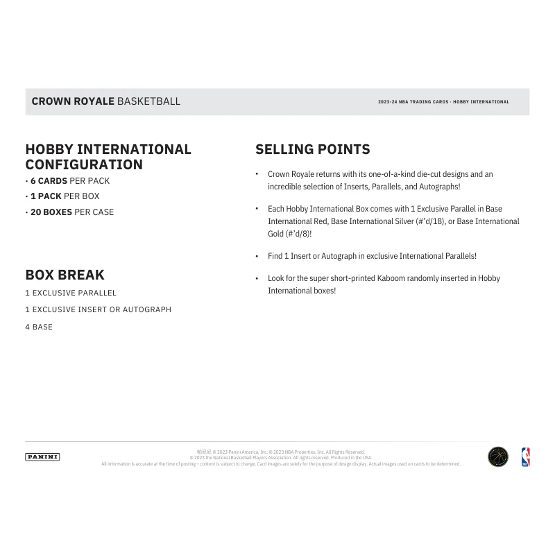 2023/24 Panini Crown Royale Basketball International Hobby Box