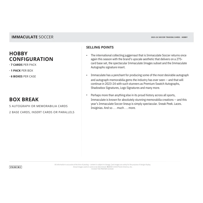 2024 Panini Immaculate Soccer Hobby 6 Box Case