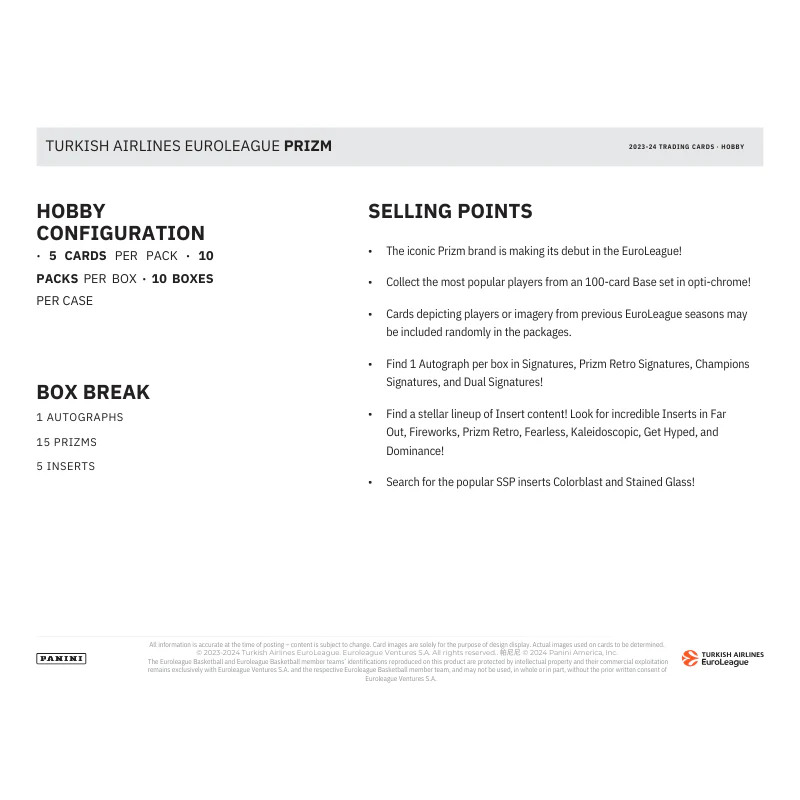 2023/24 Panini Prizm Euroleague Basketball Hobby Box