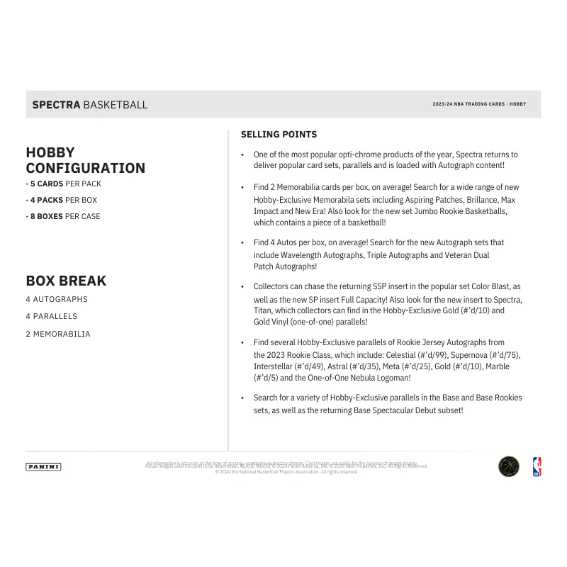 2023/24 Panini Spectra Basketball Hobby 8 Box Case