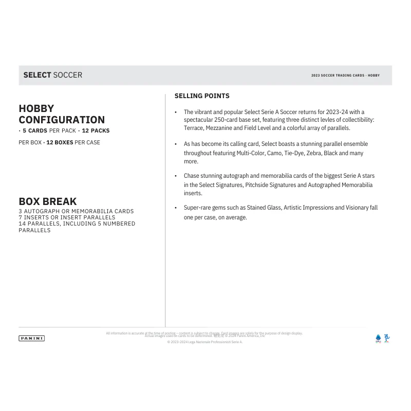 2023/24 Panini Select Serie A Soccer Hobby 12 Box Case