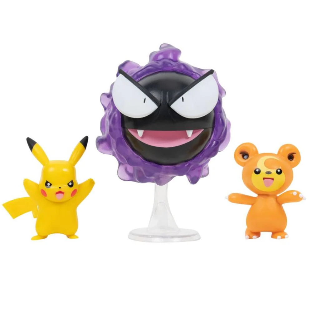Pokemon Battle Minifiguren 3er-Pack Teddiursa, Pikachu, Nebulak 5cm