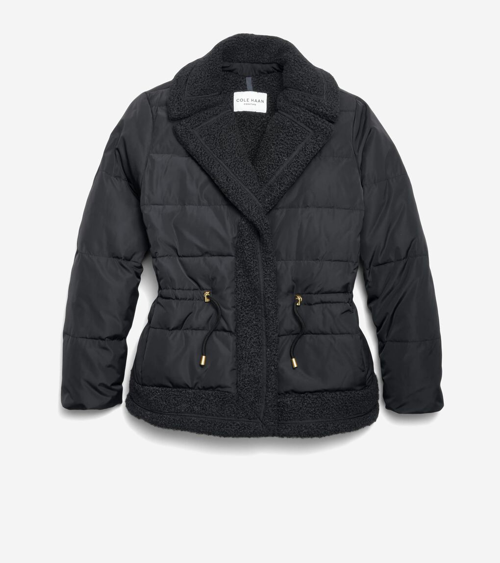 Women's Taffeta Down Jacket with Curly Fur Line Trim