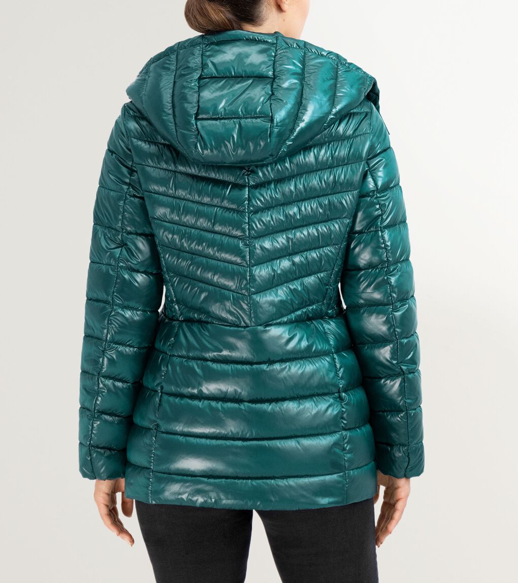 Women's Quilted Pearl Faux Down Jacket with Removable Hood