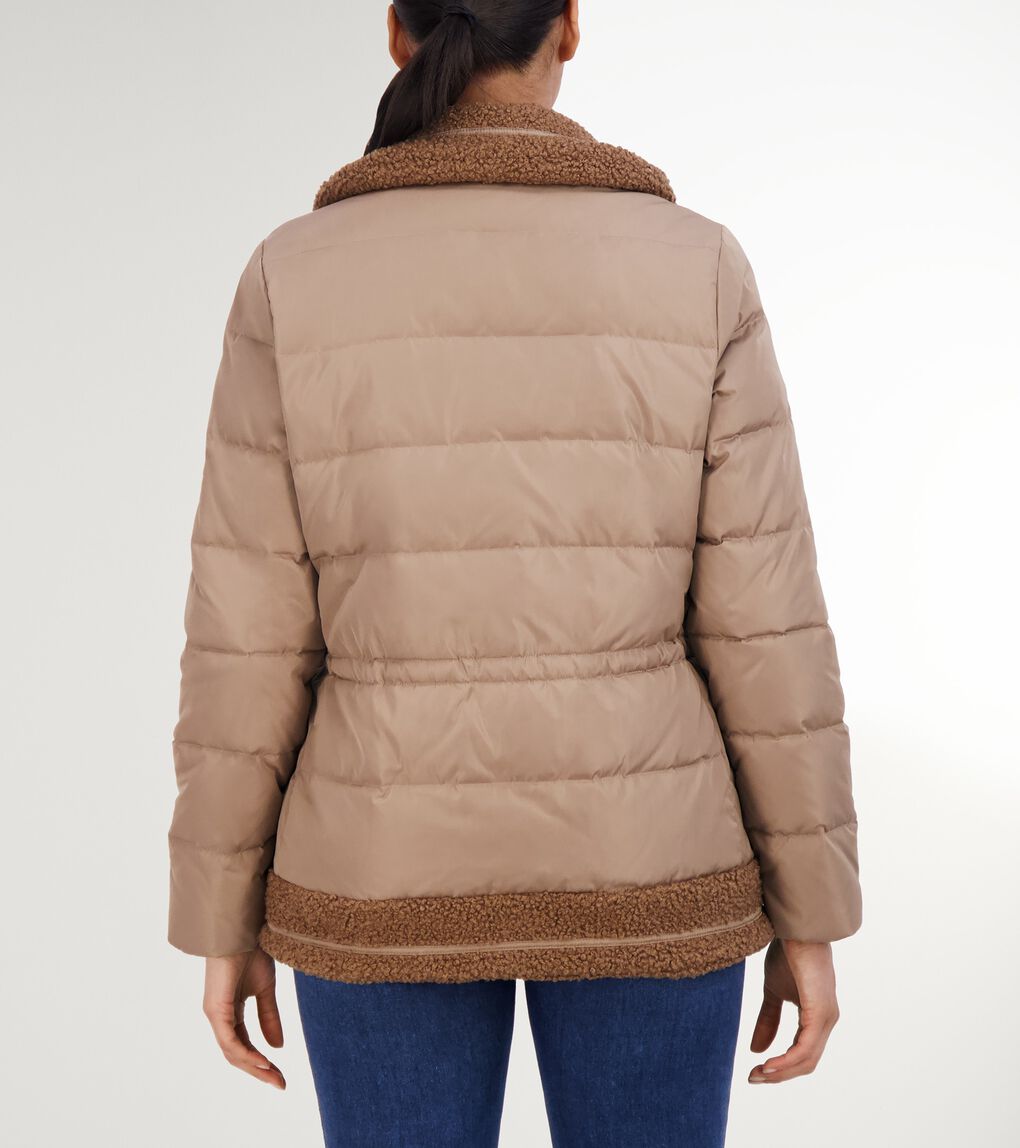 Women's Taffeta Down Jacket with Curly Fur Line Trim