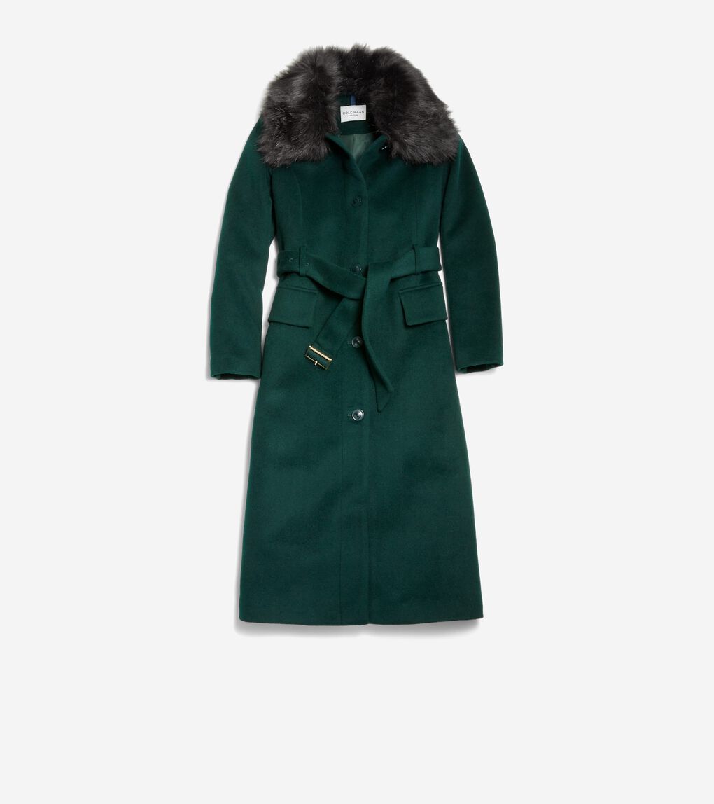 Women's Long Button Up Coat with Removable Collar