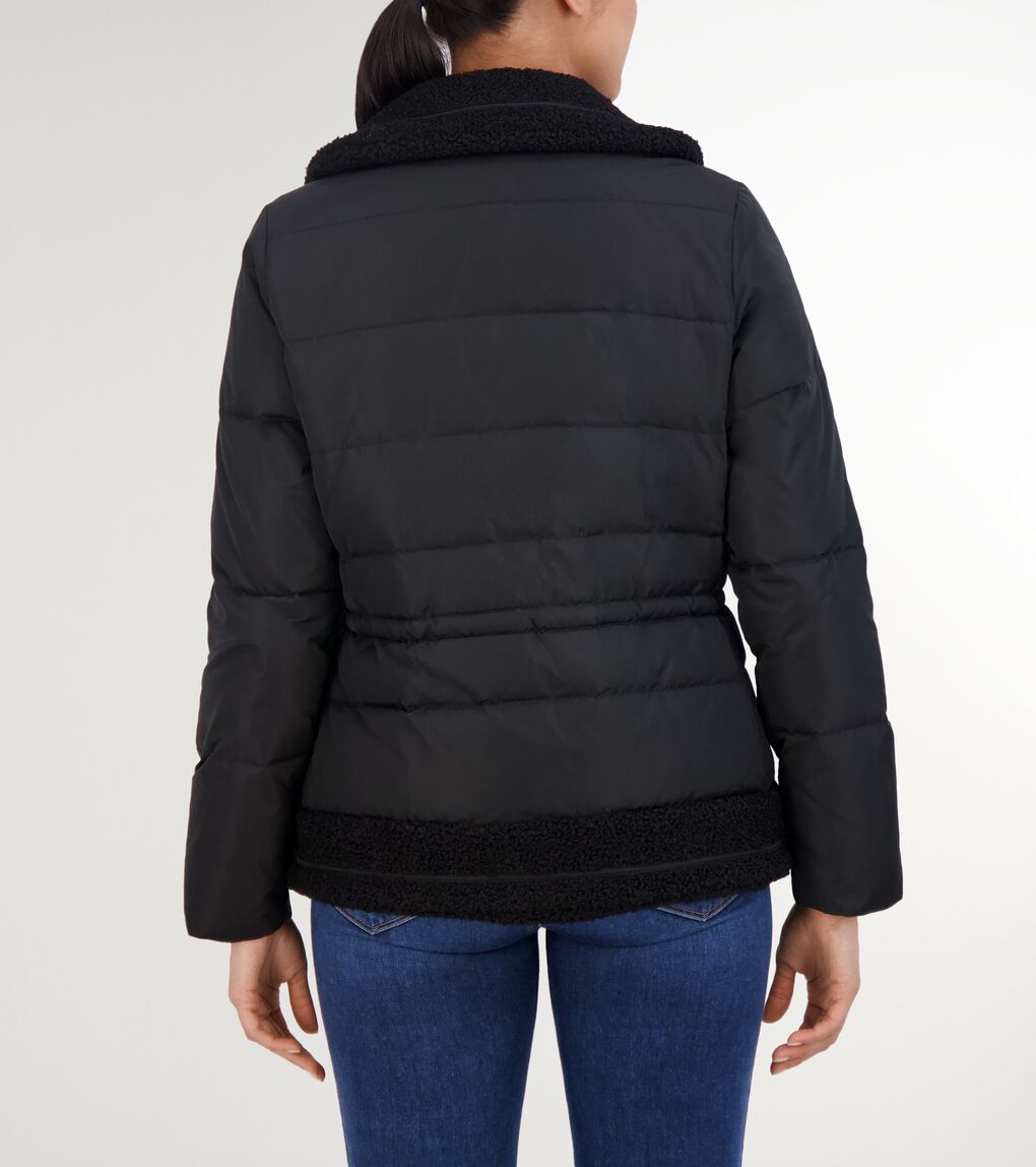 Women's Taffeta Down Jacket with Curly Fur Line Trim