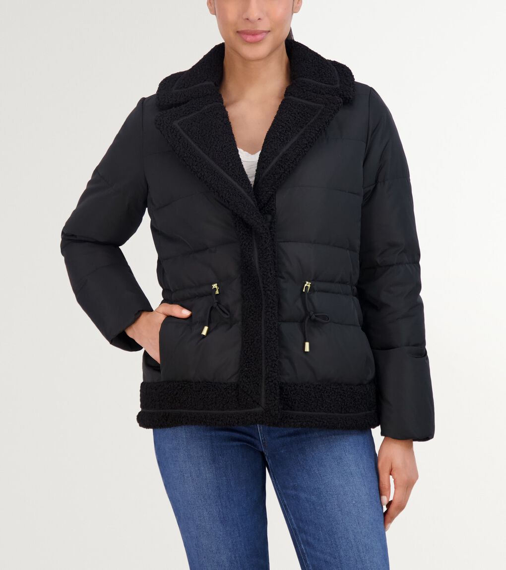 Women's Taffeta Down Jacket with Curly Fur Line Trim
