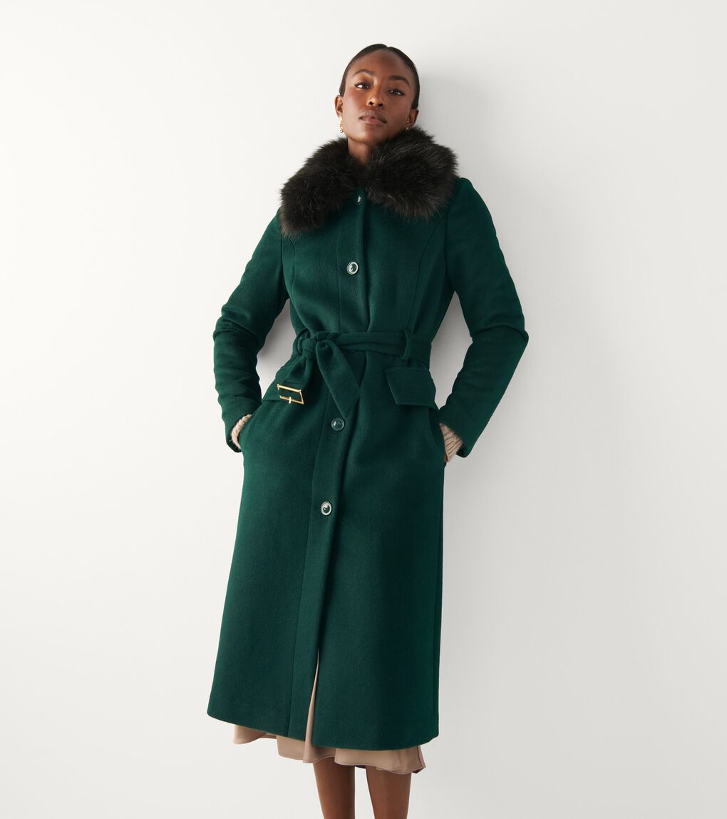 Women's Long Button Up Coat with Removable Collar