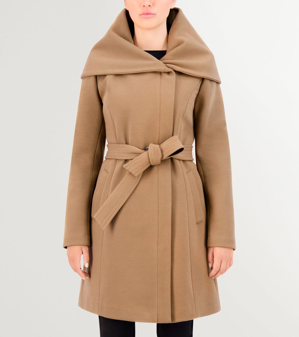 Women's Belted Asymmetrical Zip Front Twill Coat