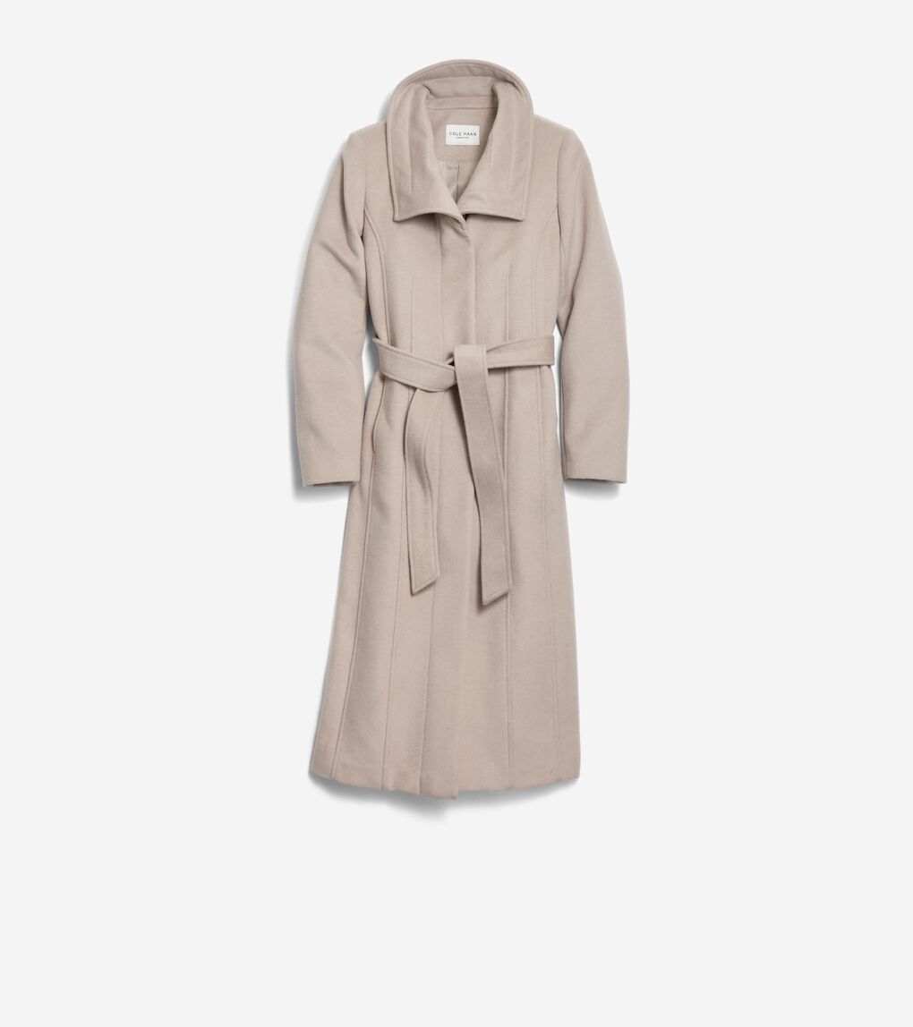 Women's 45" Slick Wool Long Zip Up Coat