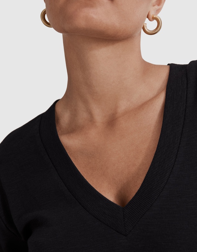 Country Road Deep V-neck Cotton Slub T-Shirt