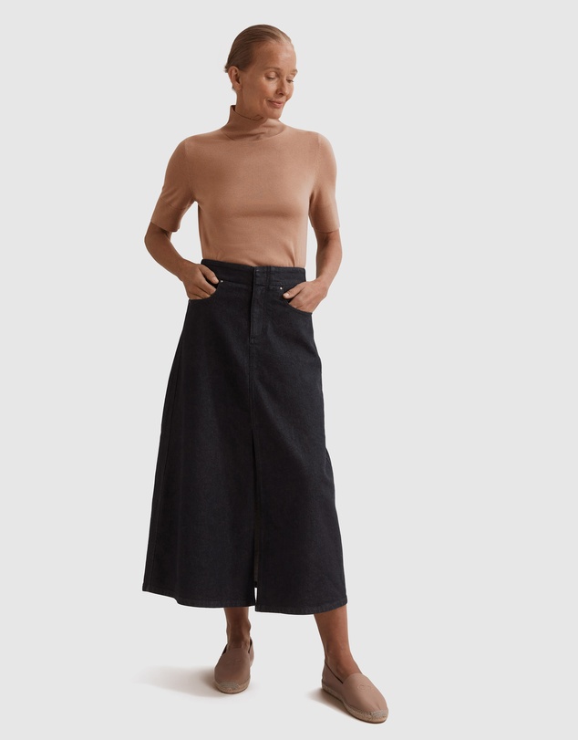 Country Road Australian Cotton A-line Denim Midi Skirt