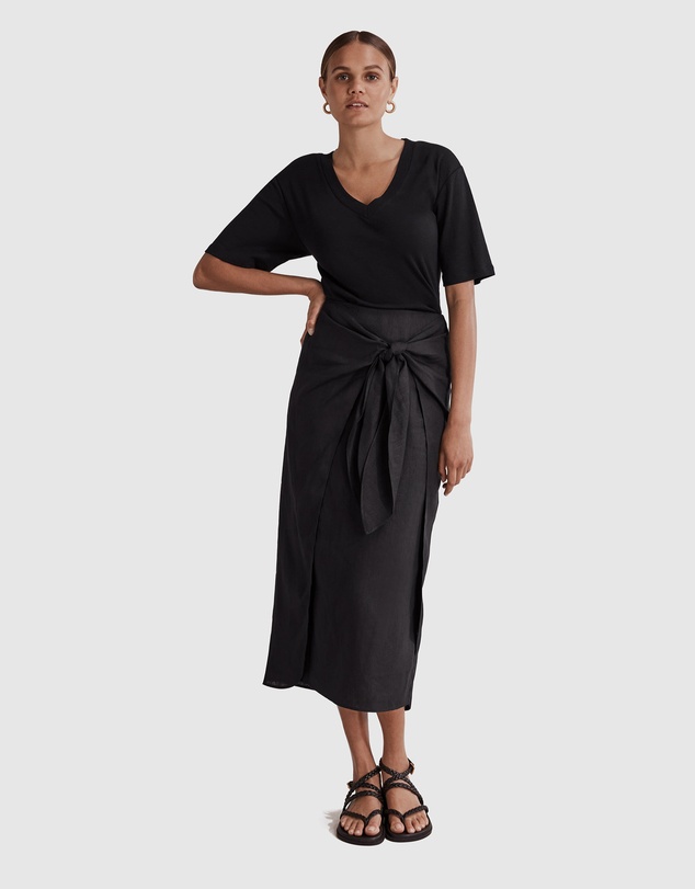 Country Road Deep V-neck Cotton Slub T-Shirt