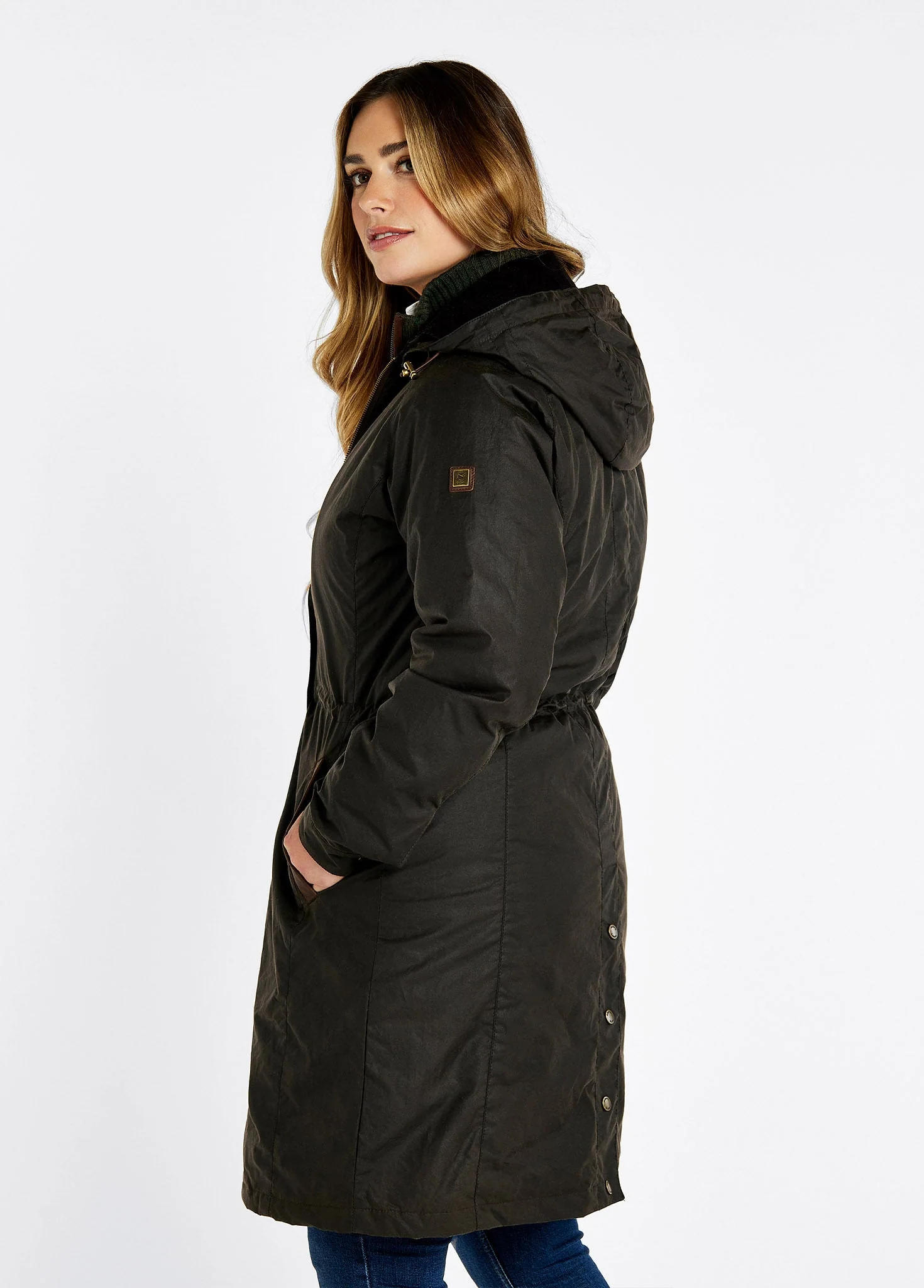 Redington Ladies' Long Waxed Cotton Coat - Verdigris