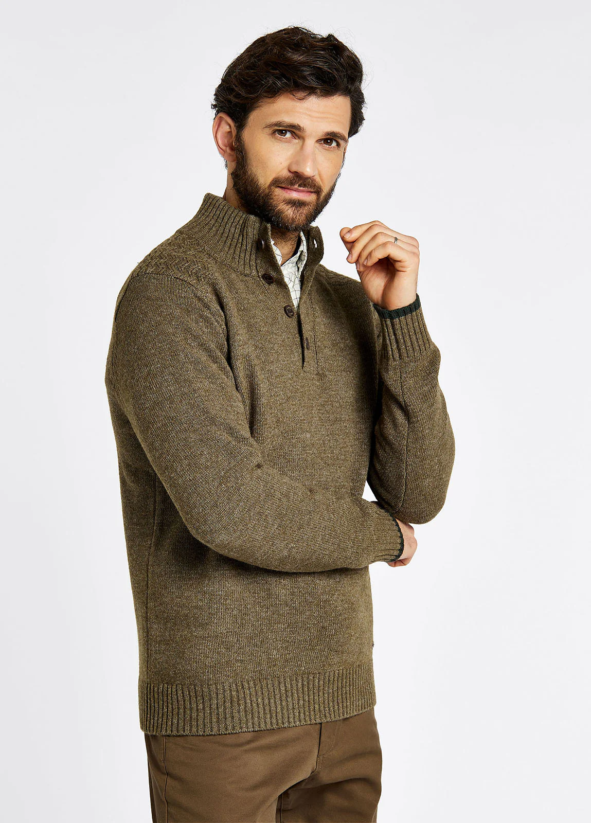 Parkplace Men's Button Neck Knitted Sweater - Dusky Green - Sample