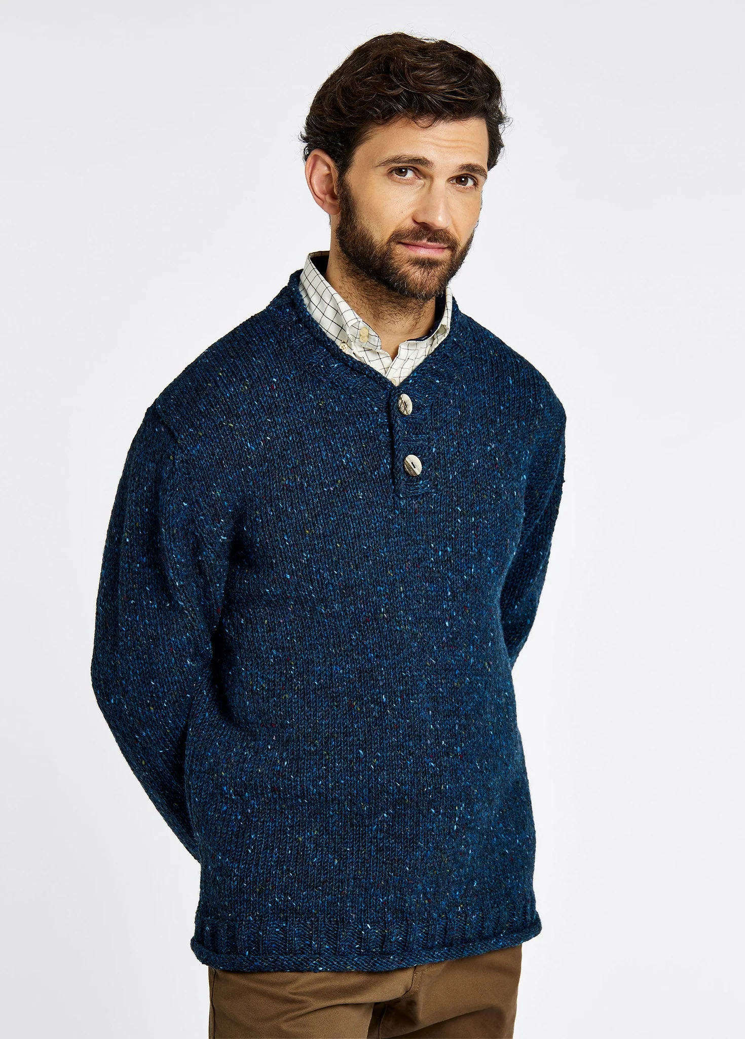 Taylor Men's Irish Knit Donegal Sweater - Navy