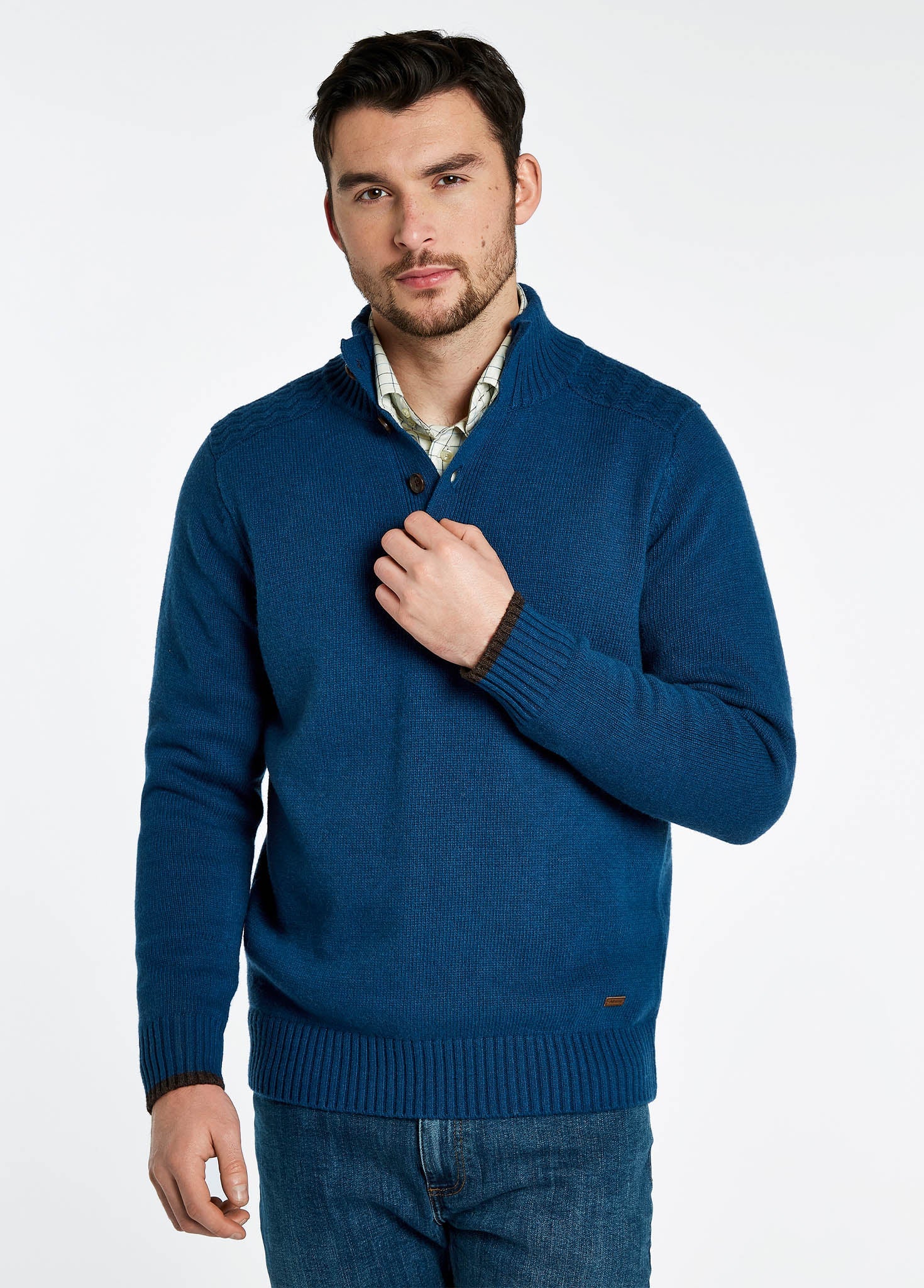 Parkplace Men's Button Neck Sweater - Peacock Blue