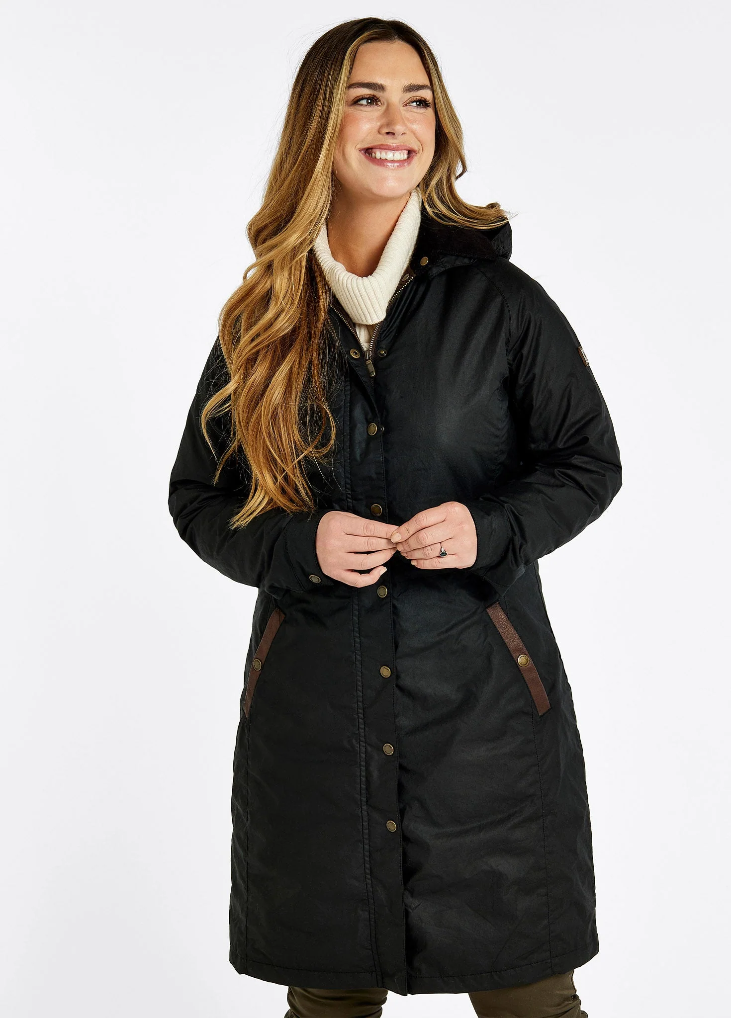 Redington Ladies' Long Waxed Cotton Coat - Black