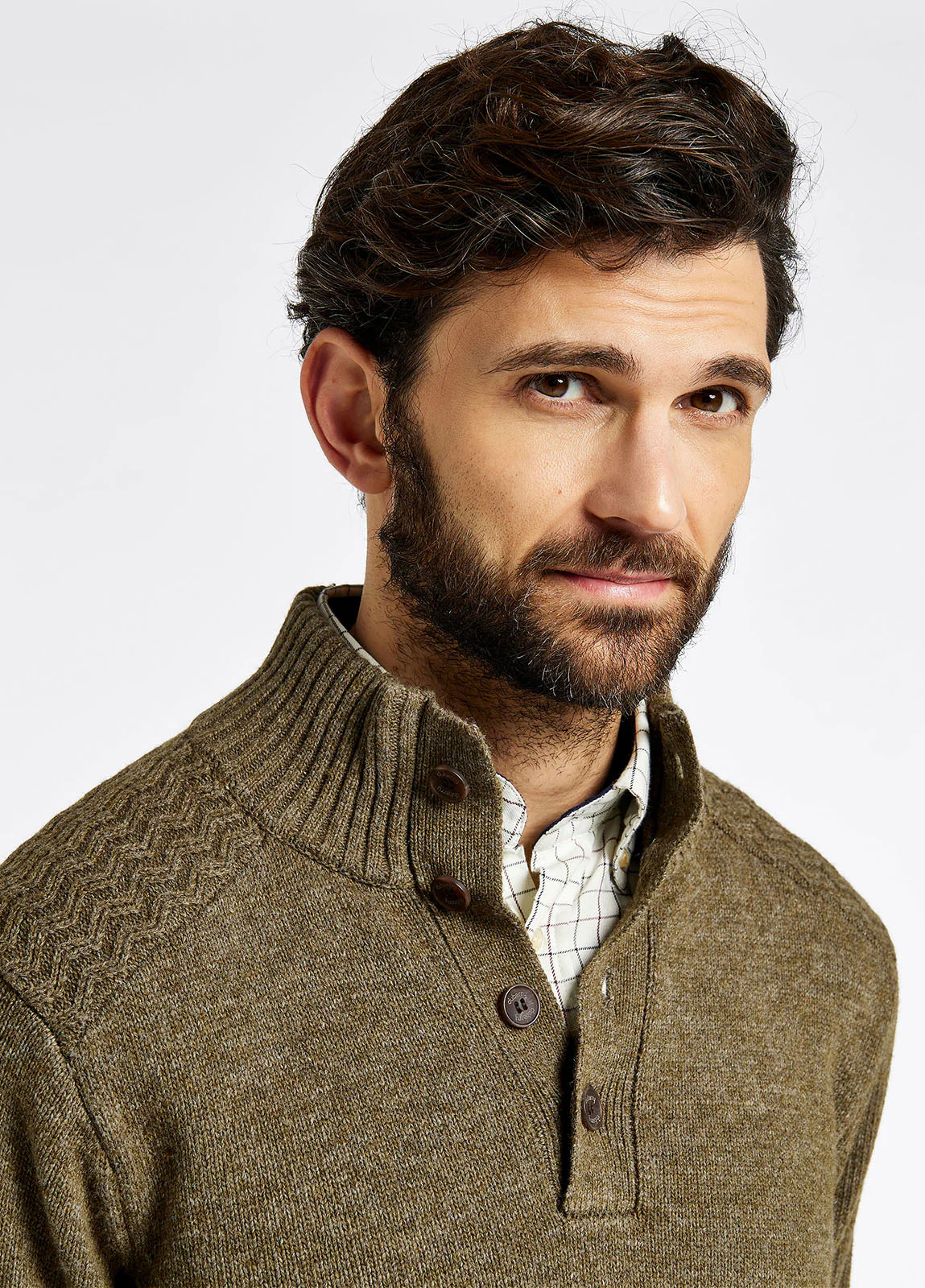 Parkplace Men's Button Neck Knitted Sweater - Dusky Green - Sample