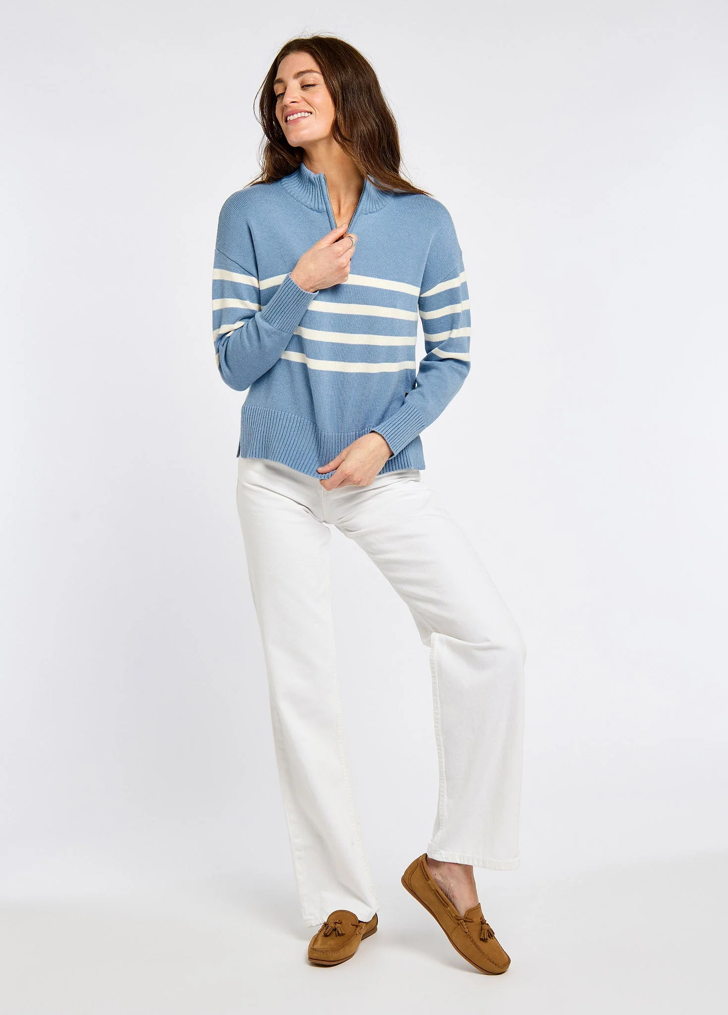 Fonthill Women's zip neck sweater- Dusty Blue