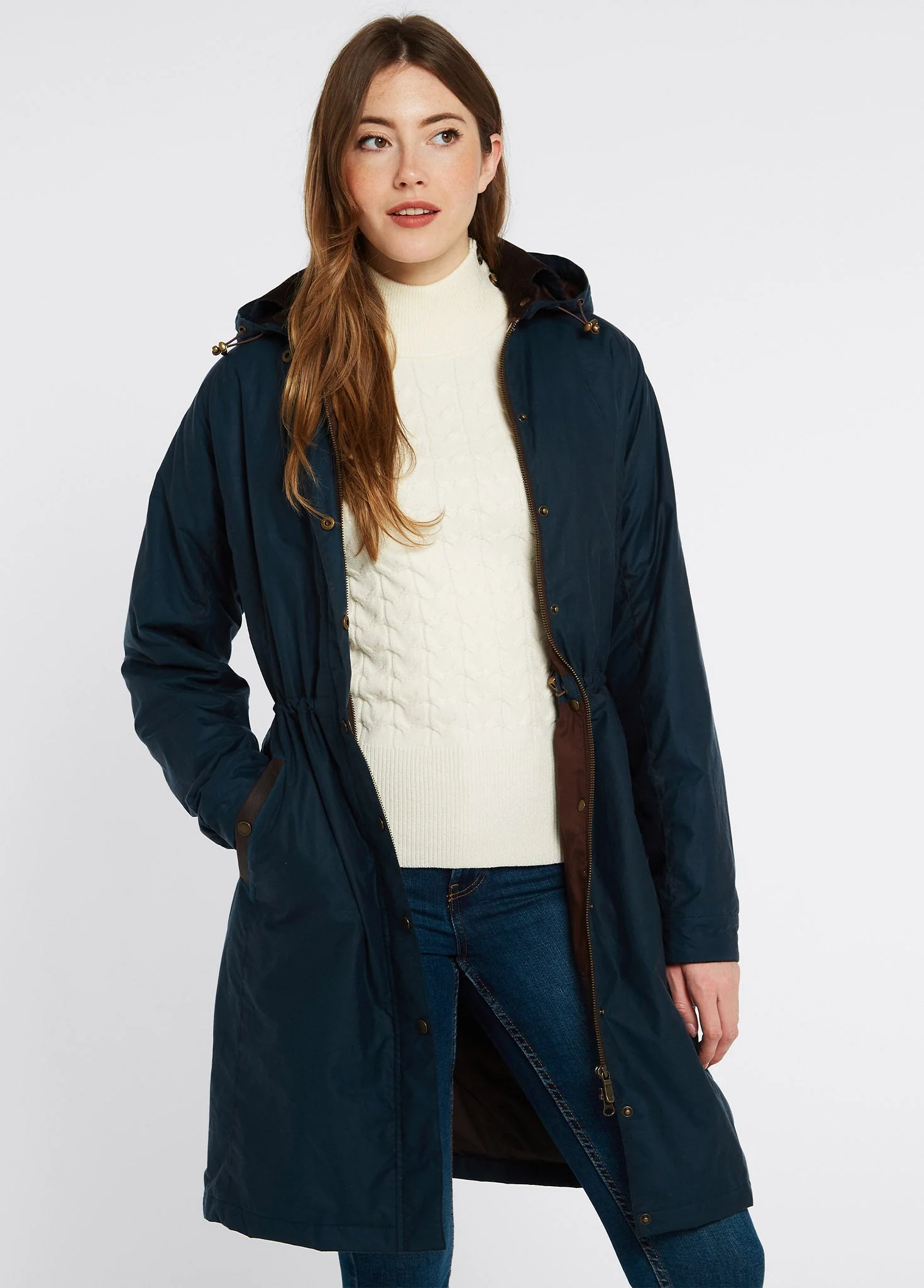 Redington Ladies' Long Waxed Cotton Coat - Storm Blue