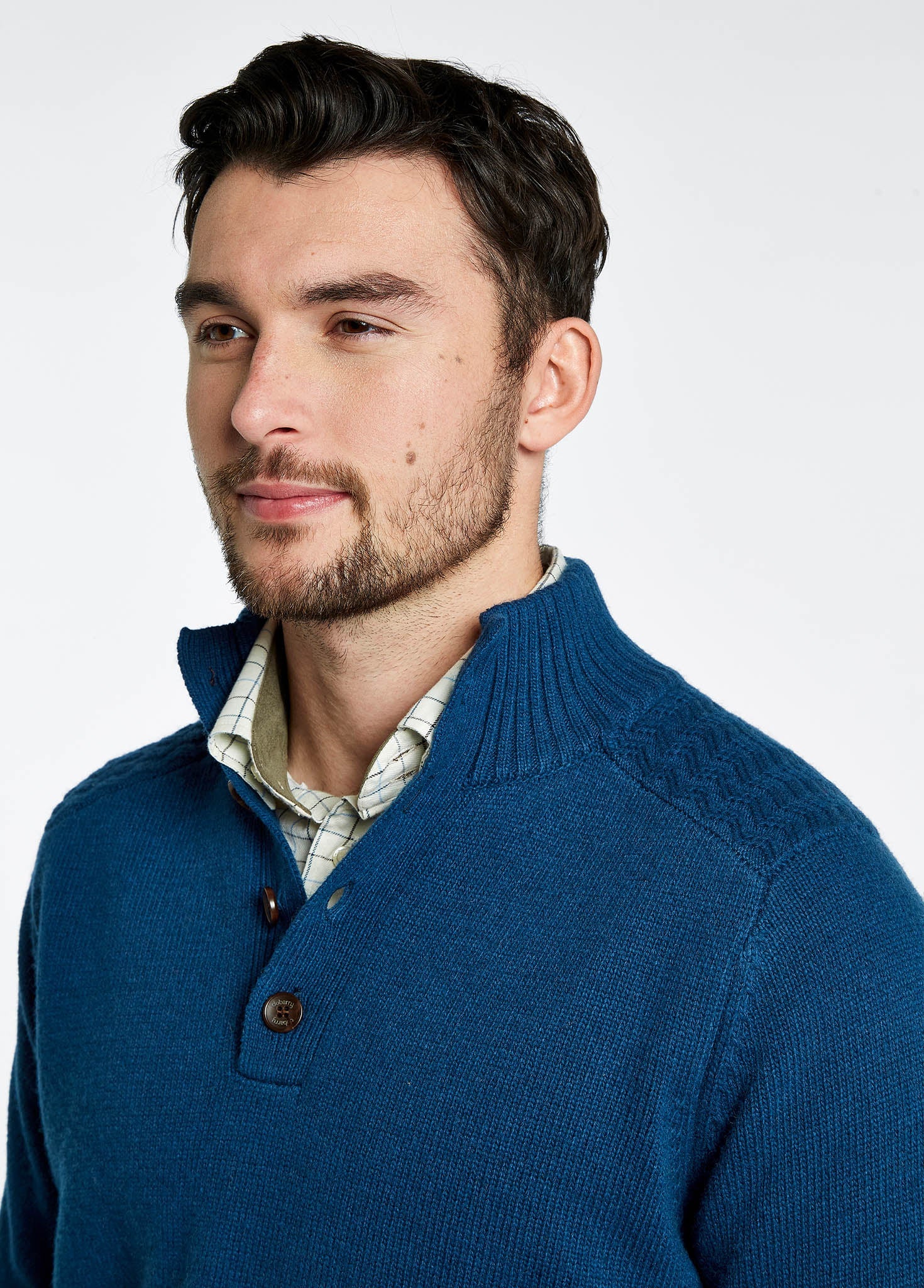 Parkplace Men's Button Neck Sweater - Peacock Blue