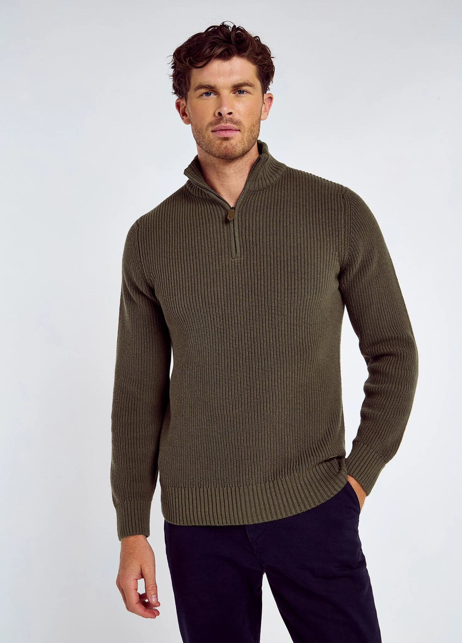 Portmarnock Men's fisherman zip neck - Kelp