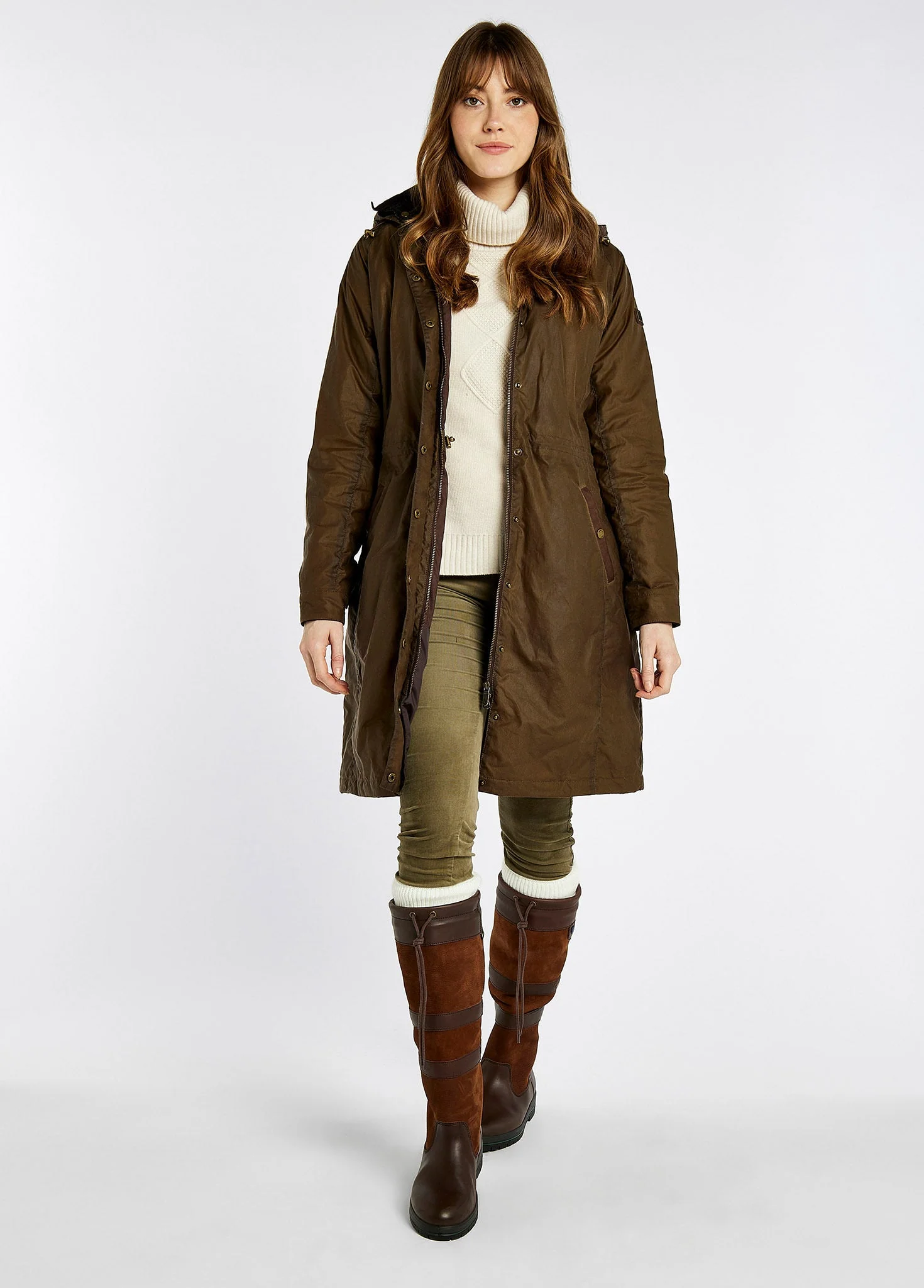 Redington Ladies' Long Waxed Cotton Coat - Ginger