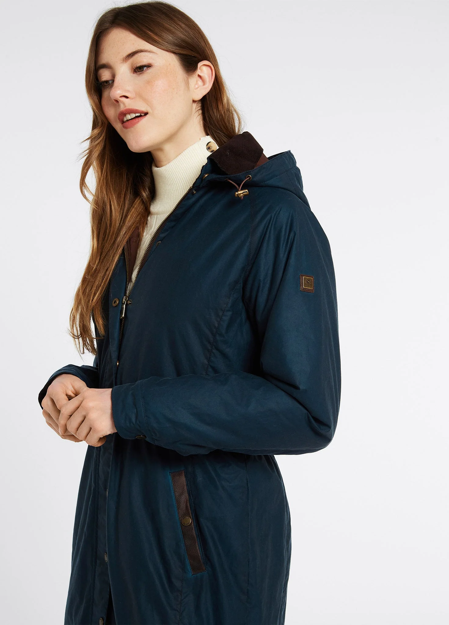 Redington Ladies' Long Waxed Cotton Coat - Storm Blue