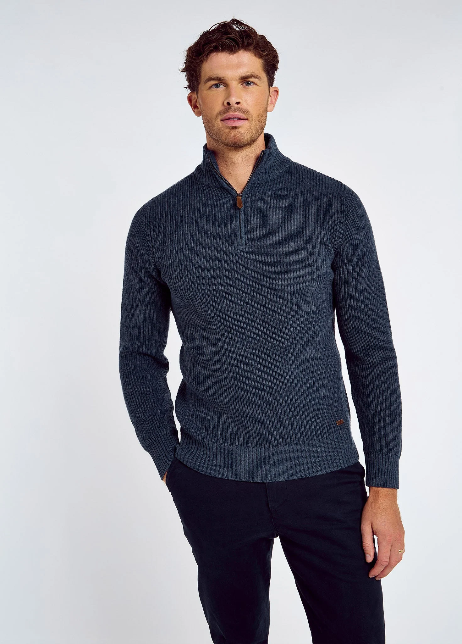 Portmarnock Men's fisherman zip neck - Denim