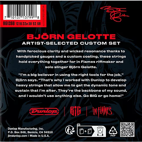 Dunlop Bjorn Gelotte Artist-Selected Custom Nickel Electric Guitar Strings 12 - 68