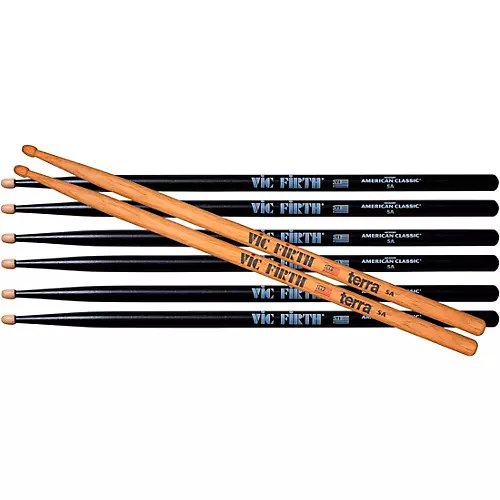 Vic Firth Vic Firth 3 Pairs of Black American Classic Drum Sticks With Free Pair of Terra Drum Sticks 5A