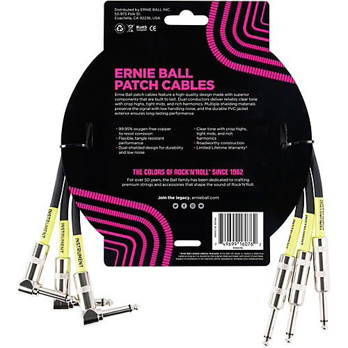Ernie Ball 3-Pack Patch Cable 1.5 ft. Black