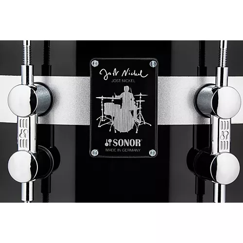 SONOR Jost Nickel Beech Snare Drum, Gloss Black With Stripe, 14x6.5