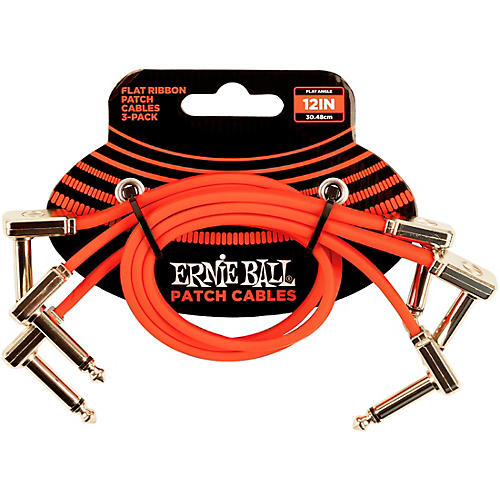 Ernie Ball Flat Ribbon 3-Pack Patch Cables 12 in. Red