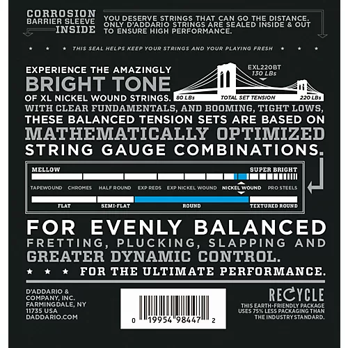 D'Addario EXL220BT Balanced Tension 40-95 Long Scale Electric Bass String Set