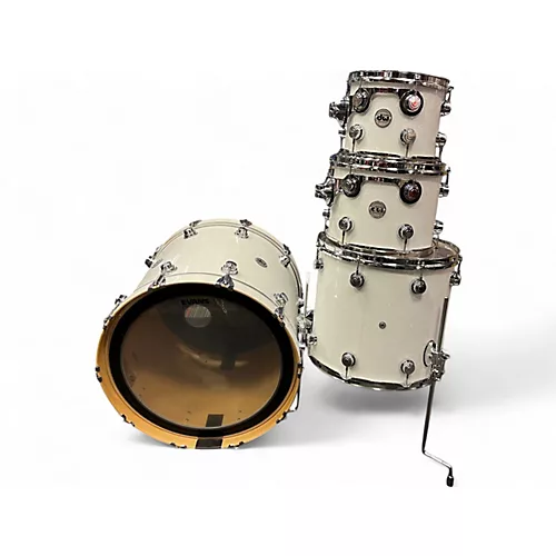 Used DW 4 Piece Collector's Series white glass Drum Kit white glass