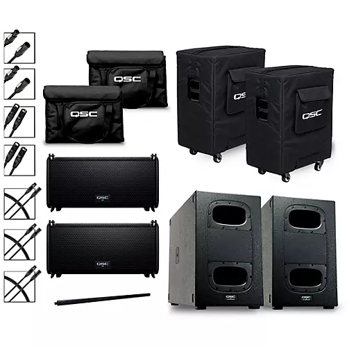 QSC Two LA108 Pole-Mounted Active Line Array Speakers Package With Two KS212C Subwoofers