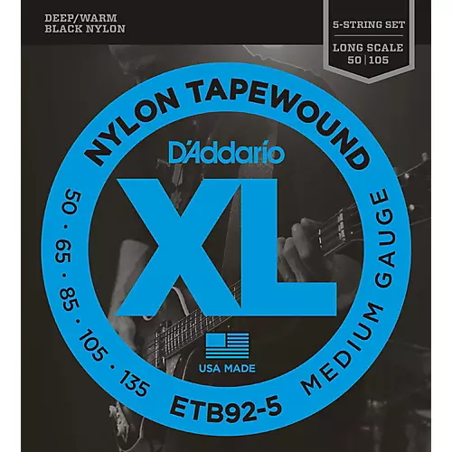 D'Addario ETB92-5 Medium Black Nylon Tapewound 5-String Bass Strings