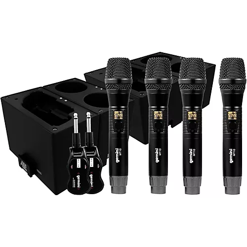 Gemini UHF Quad Wireless Microphone System with Charging Docks for Transmitters and Microphones Battery