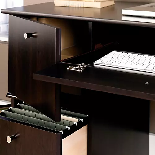 SAUDER WOODWORKING CO. Workstation Computer Desk for Recording and Content Creation Cinnamon Cherry