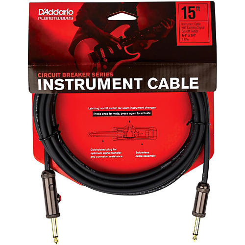 D'Addario Circuit Breaker Instrument Cable With Latching Cut-Off Switch, Straight Plug 15 ft. Black