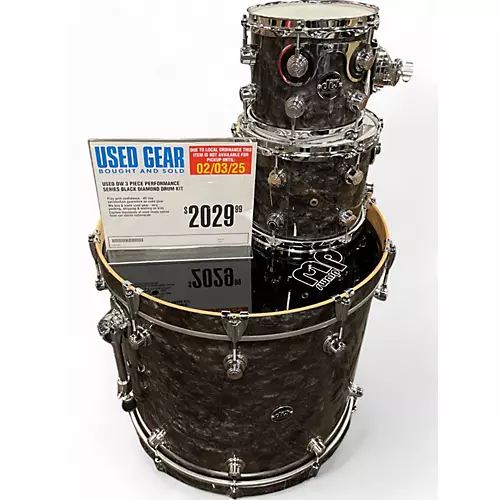 Used DW 3 Piece Performance Series BLACK DIAMOND Drum Kit BLACK DIAMOND