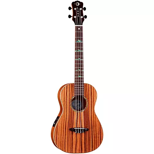 Luna Baritone Zebra Acoustic-Electric Ukulele Natural High Tide Design
